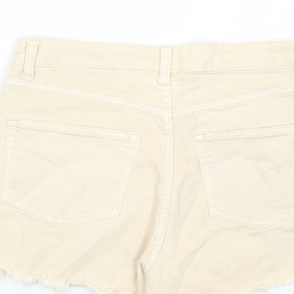 H&M Womens Beige Cotton Basic Shorts Size 8 L3 in Regular Zip - Pockets