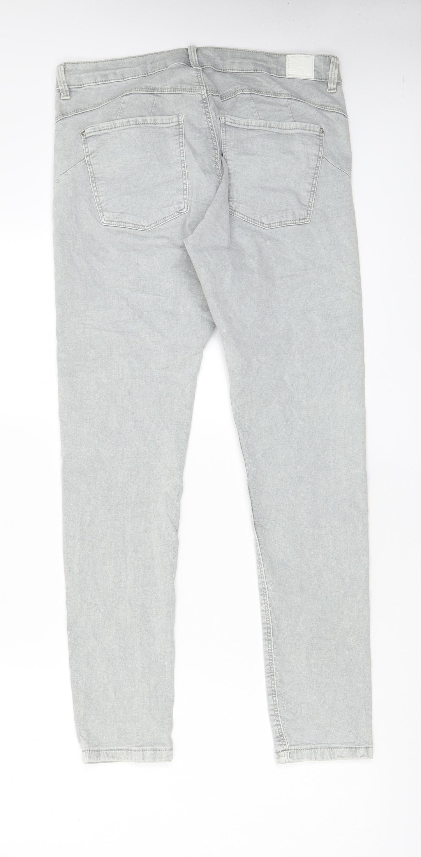 Bershka Womens Grey Cotton Skinny Jeans Size 14 L28 in Regular Zip - Pockets