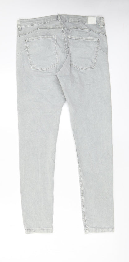 Bershka Womens Grey Cotton Skinny Jeans Size 14 L28 in Regular Zip - Pockets