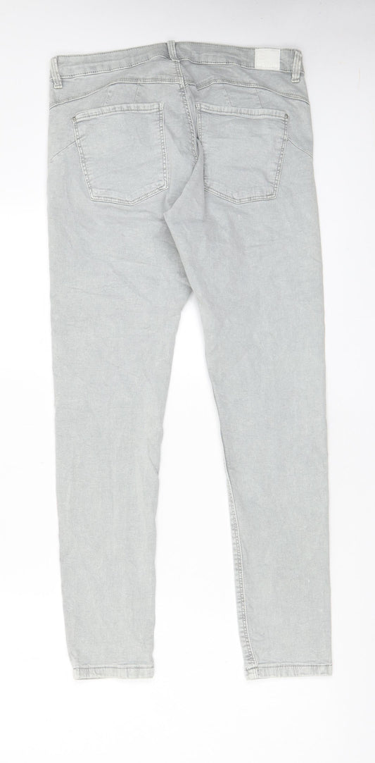 Bershka Womens Grey Cotton Skinny Jeans Size 14 L28 in Regular Zip - Pockets