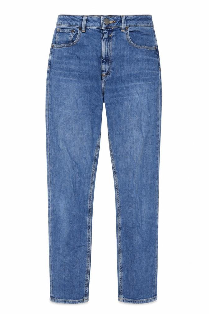 Front view of ASOS women’s blue cotton straight jeans, size UK 28, in, 32-inch leg slim zip - pockets