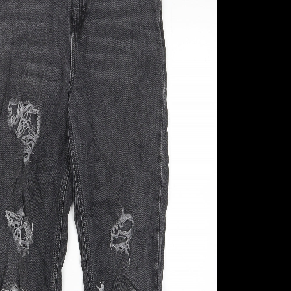 New Look Womens Grey Cotton Mom Jeans Size 8 L26 in Regular Zip - Pockets