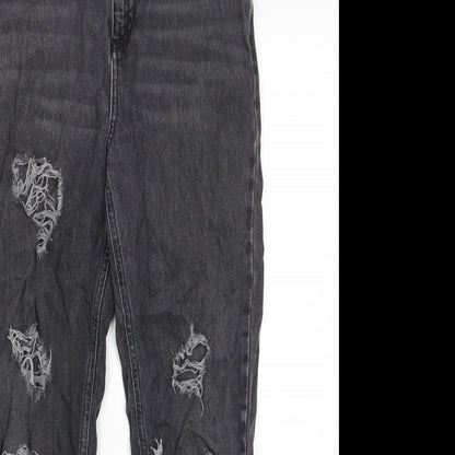 New Look Womens Grey Cotton Mom Jeans Size 8 L26 in Regular Zip - Pockets