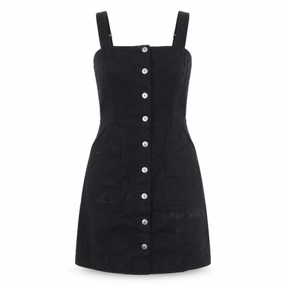 H&M Womens Black Cotton Pencil Dress Size 8 Square Neck Button - Pockets
