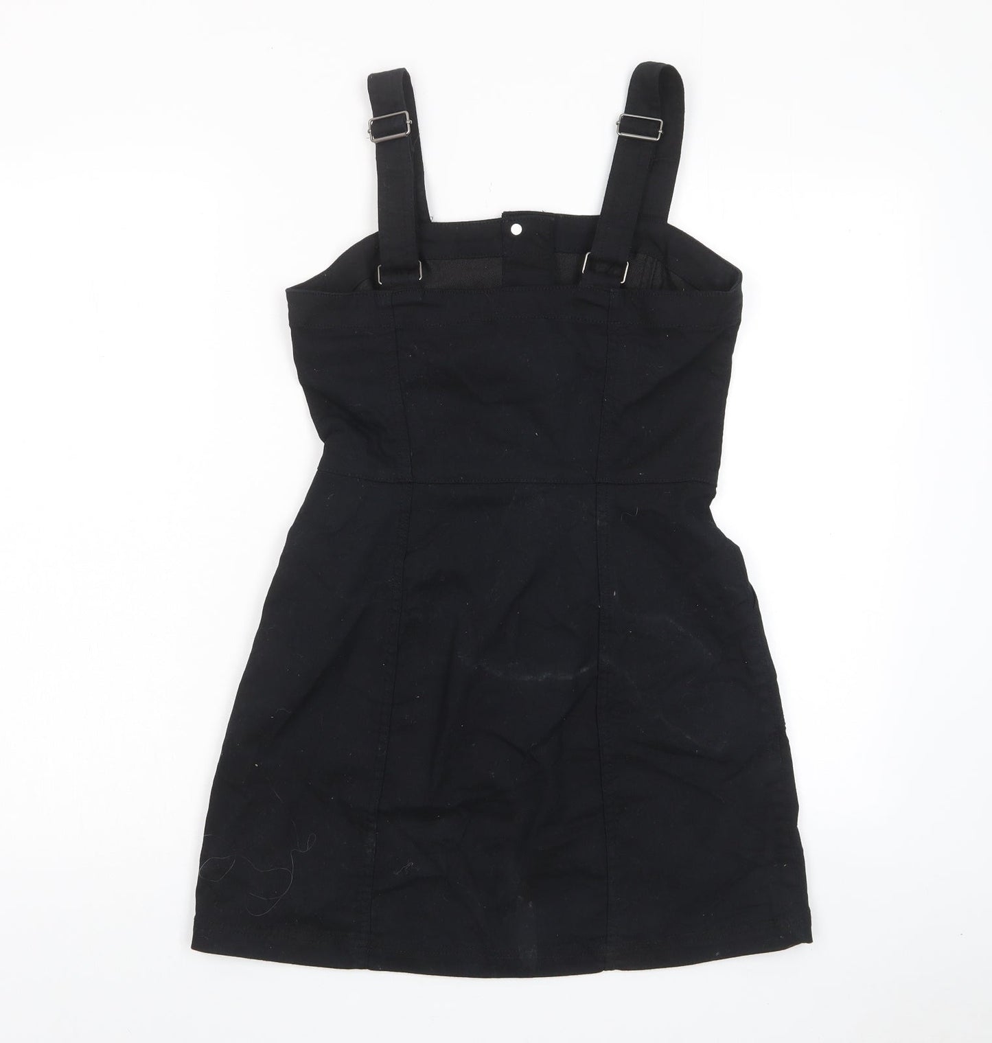 H&M Womens Black Cotton Pencil Dress Size 8 Square Neck Button - Pockets