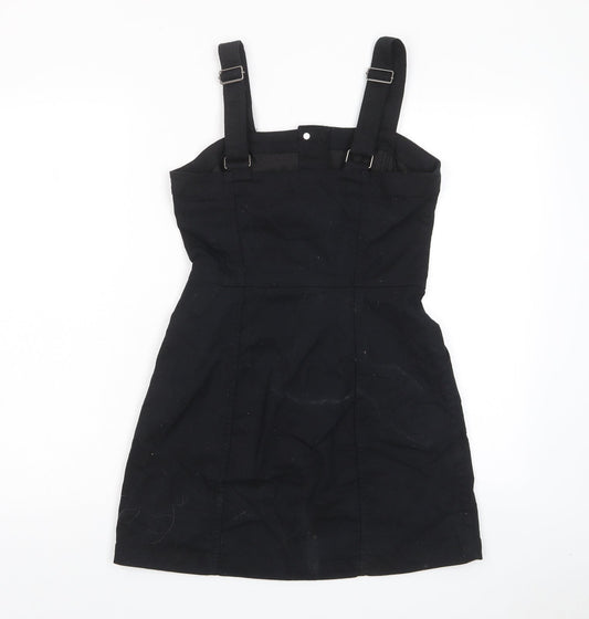 H&M Womens Black Cotton Pencil Dress Size 8 Square Neck Button - Pockets