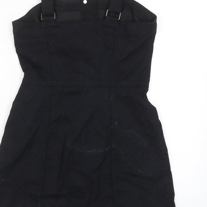 H&M Womens Black Cotton Pencil Dress Size 8 Square Neck Button - Pockets