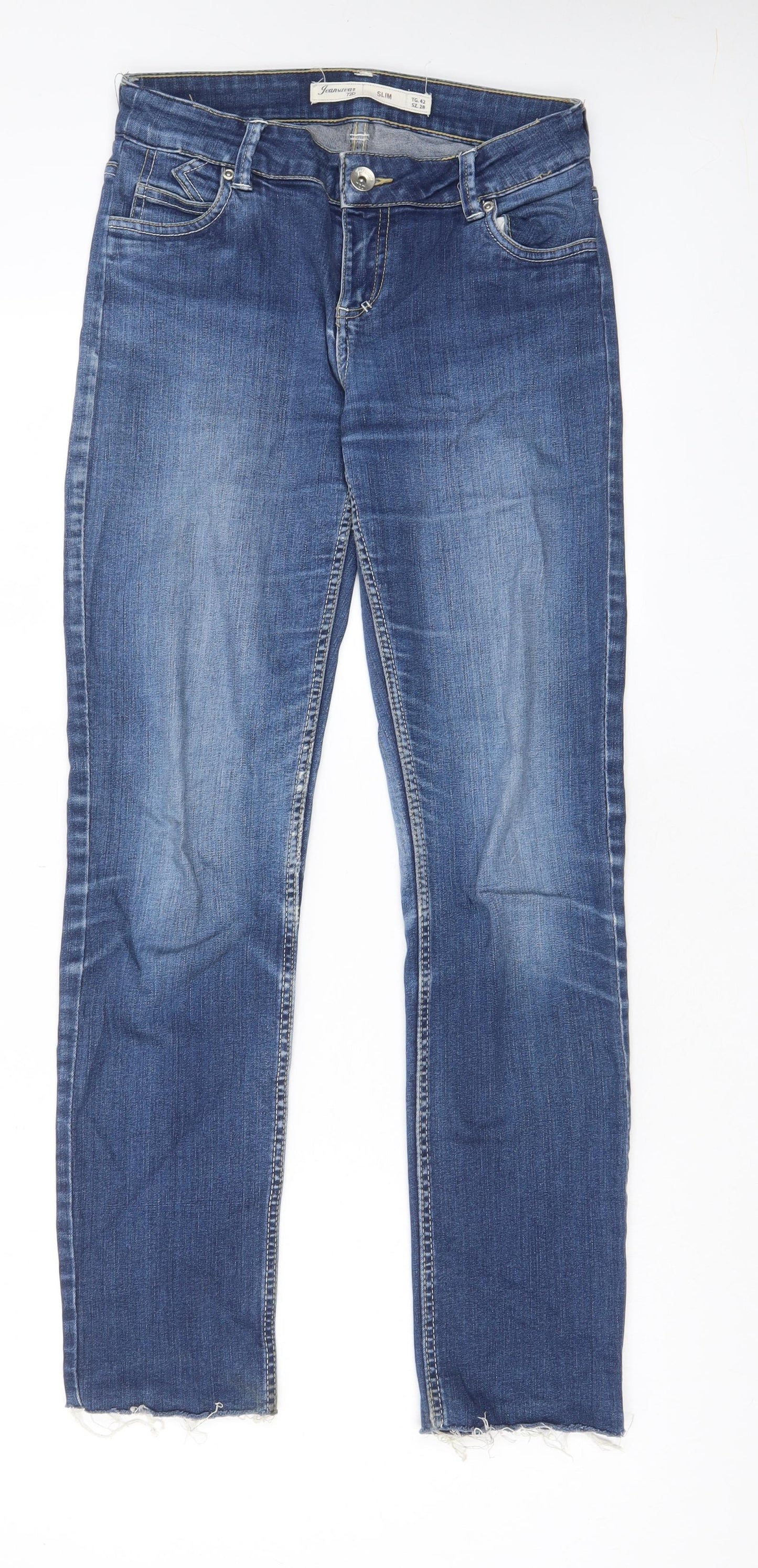 JeansWear 72D Womens Blue Cotton Straight Jeans Size 28 in L29 in Slim Zip - Pockets