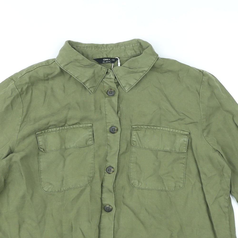 Womens UK Size XS Only Green Basic Button-Up