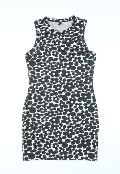Divided by H&M Womens Black Floral Polyester Bodycon Size M Round Neck Pullover