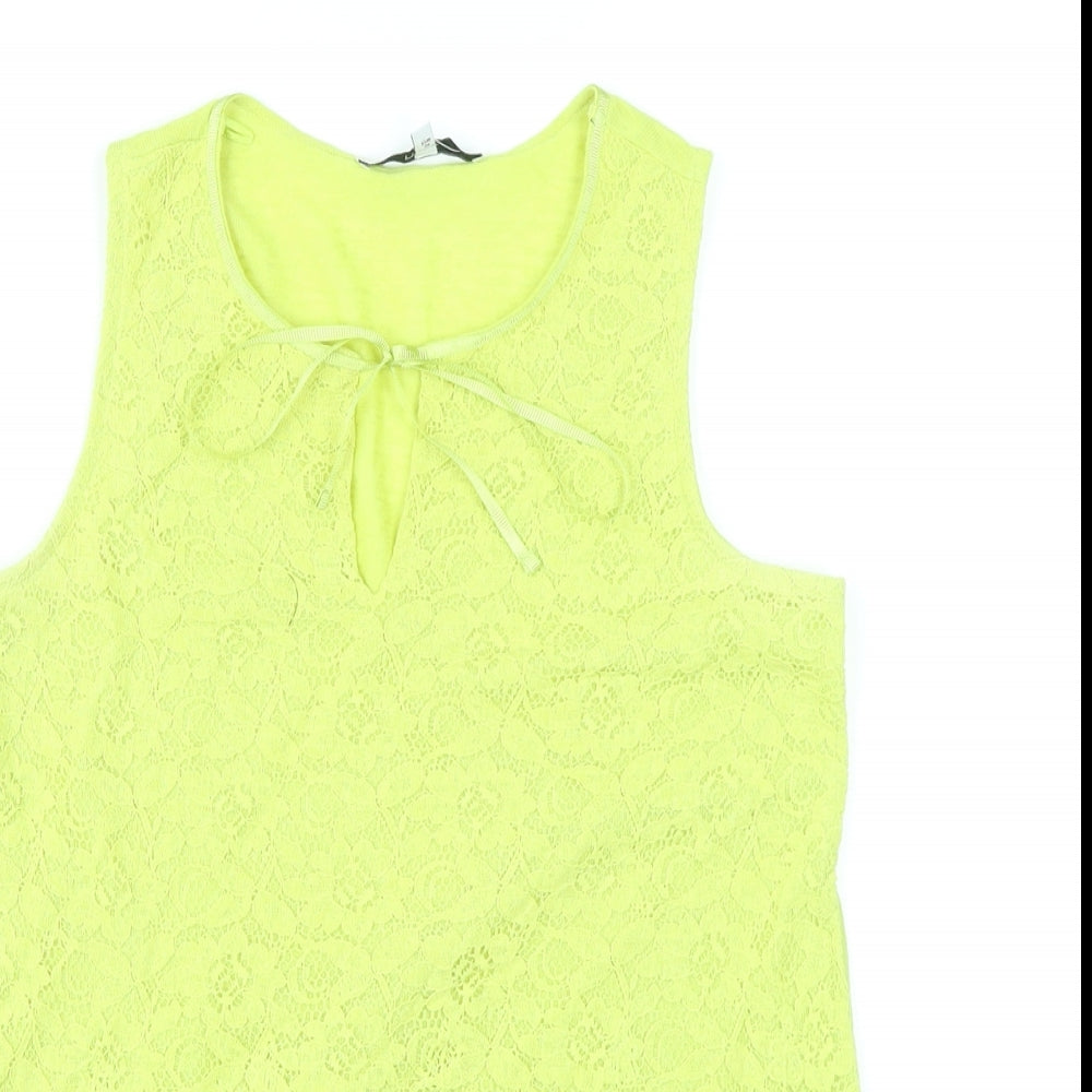 NEXT Womens Yellow Geometric Cotton Basic Tank Size 8 Round Neck