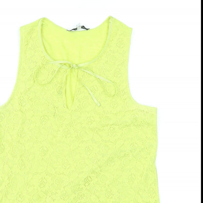 NEXT Womens Yellow Geometric Cotton Basic Tank Size 8 Round Neck