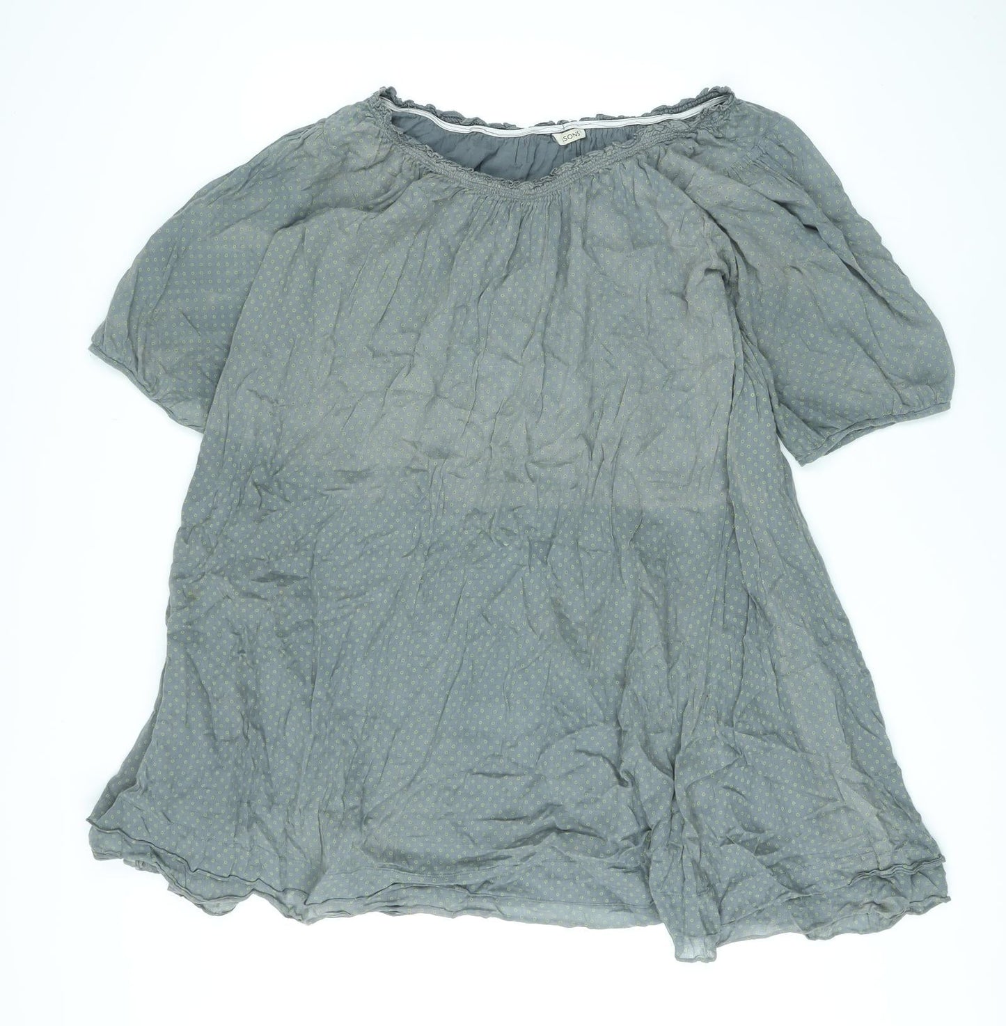 Seasons Womens Grey Polka Dot Cotton A-Line Size L Round Neck Pullover
