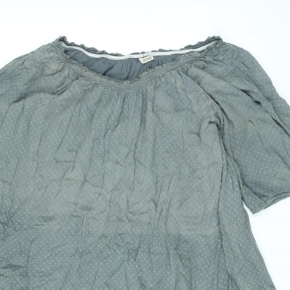 Seasons Womens Grey Polka Dot Cotton A-Line Size L Round Neck Pullover