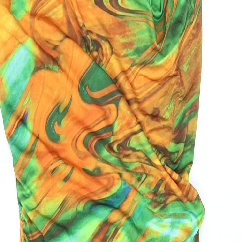 PRETTYLITTLETHING Womens Orange Geometric Polyester Bodycon Size 8 Cowl Neck Pullover - Marble Effect Ruched