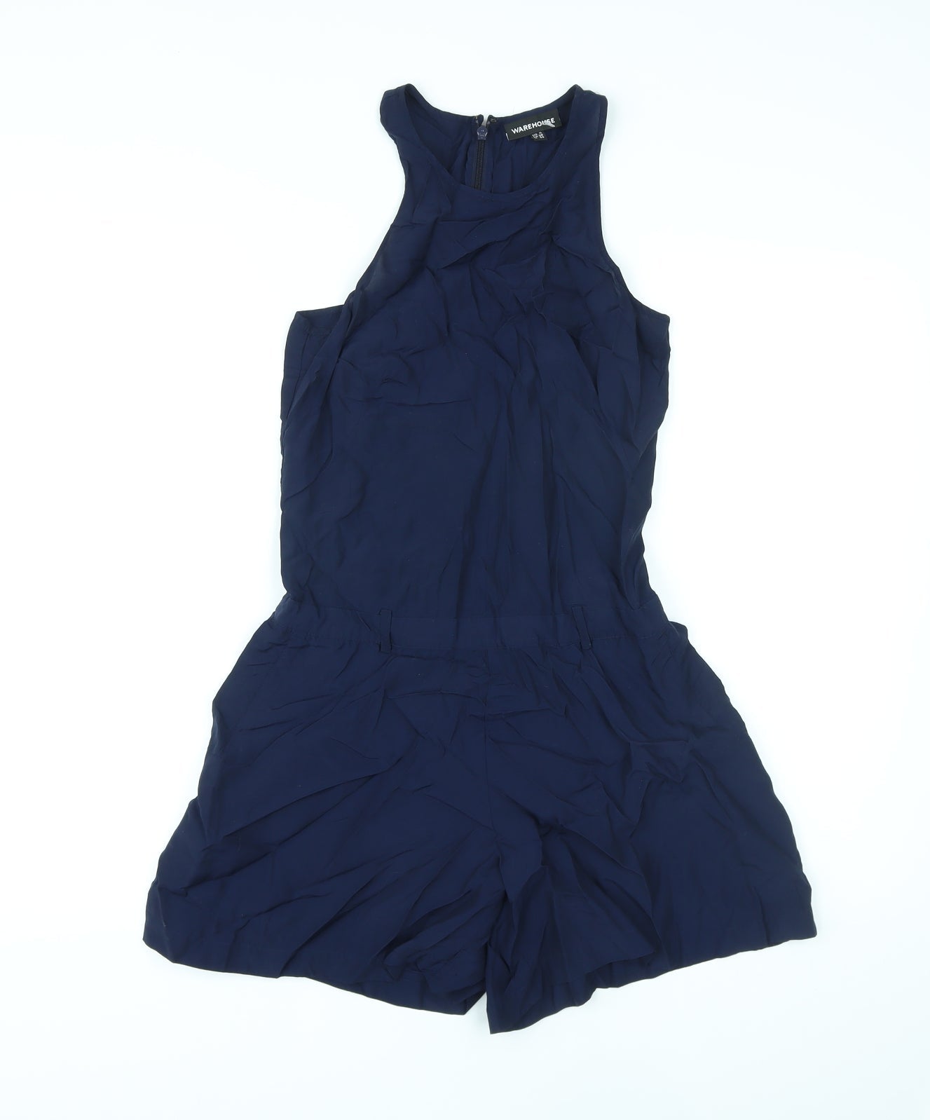 Warehouse Womens Blue Vinyl Playsuit One-Piece Size 8 Zip
