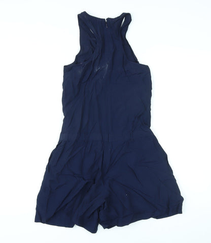 Warehouse Womens Blue Vinyl Playsuit One-Piece Size 8 Zip