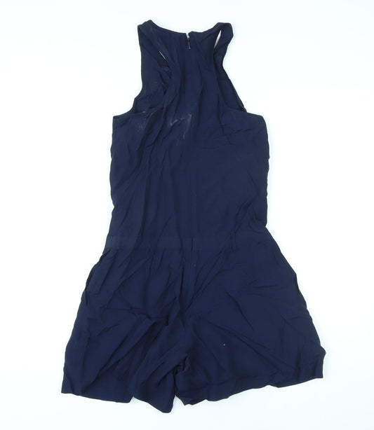 Warehouse Womens Blue Vinyl Playsuit One-Piece Size 8 Zip