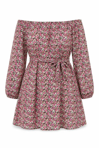 Boohoo Womens Pink Floral Polyester A-Line Size 14 Off the Shoulder Pullover