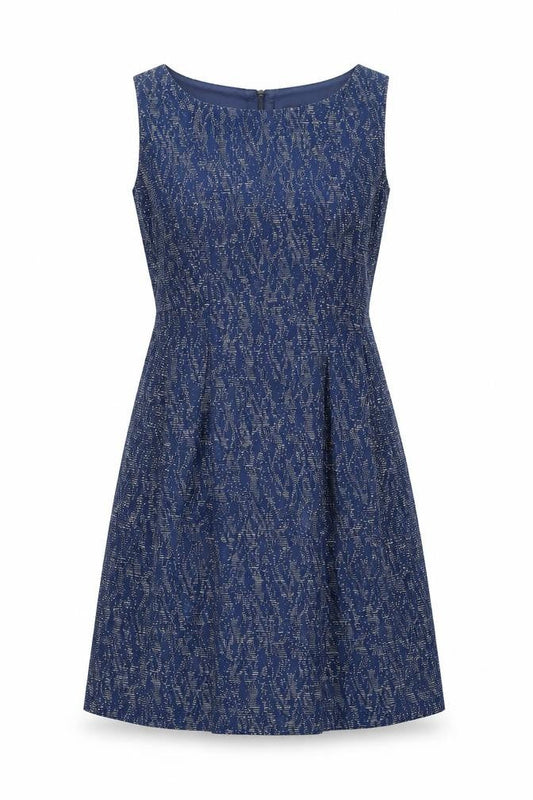 NEXT Womens Blue Geometric Polyester A-Line Size 14 Round Neck Zip