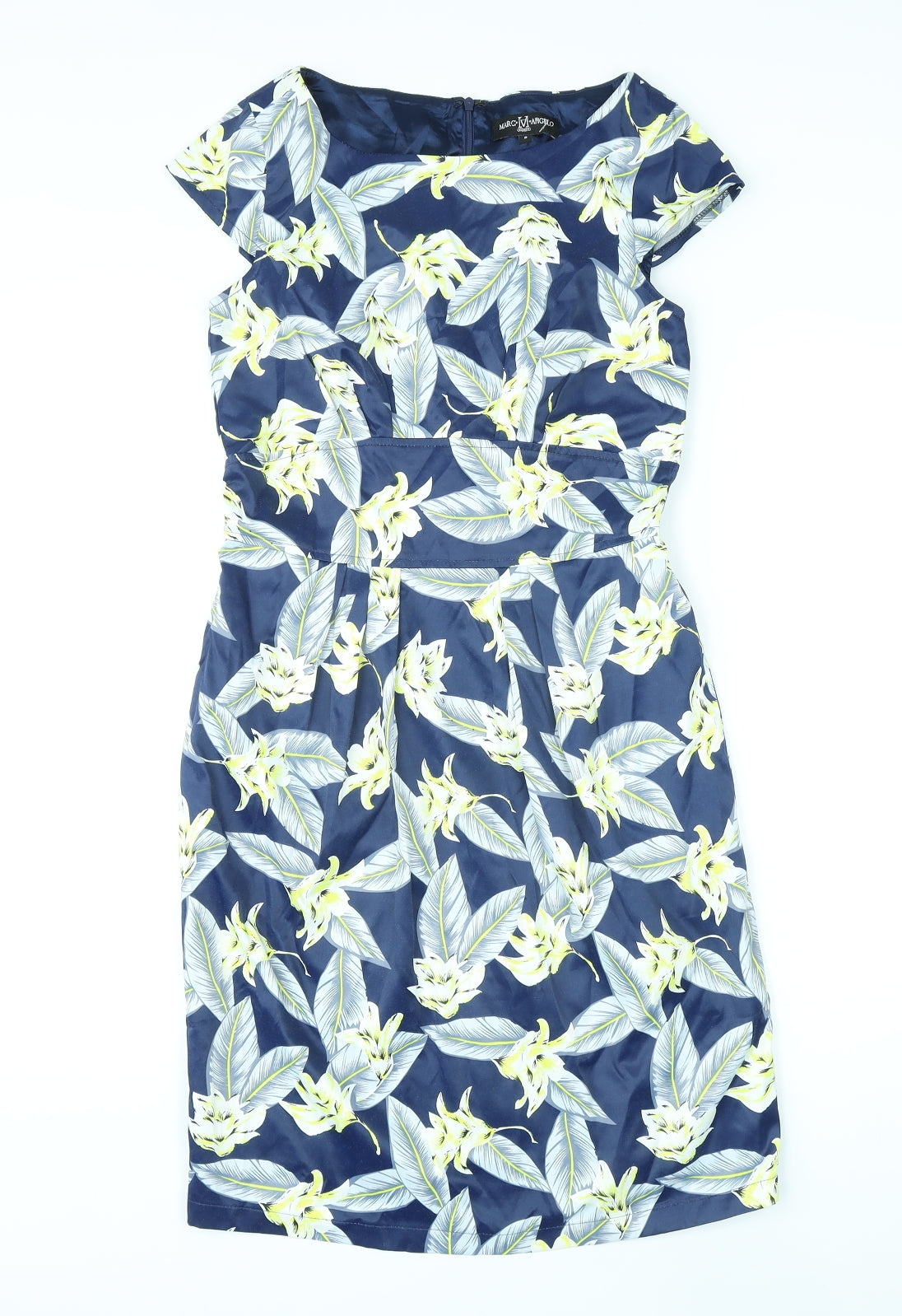 Marc Angelo Womens Blue Floral Cotton A-Line Size 8 Round Neck Zip
