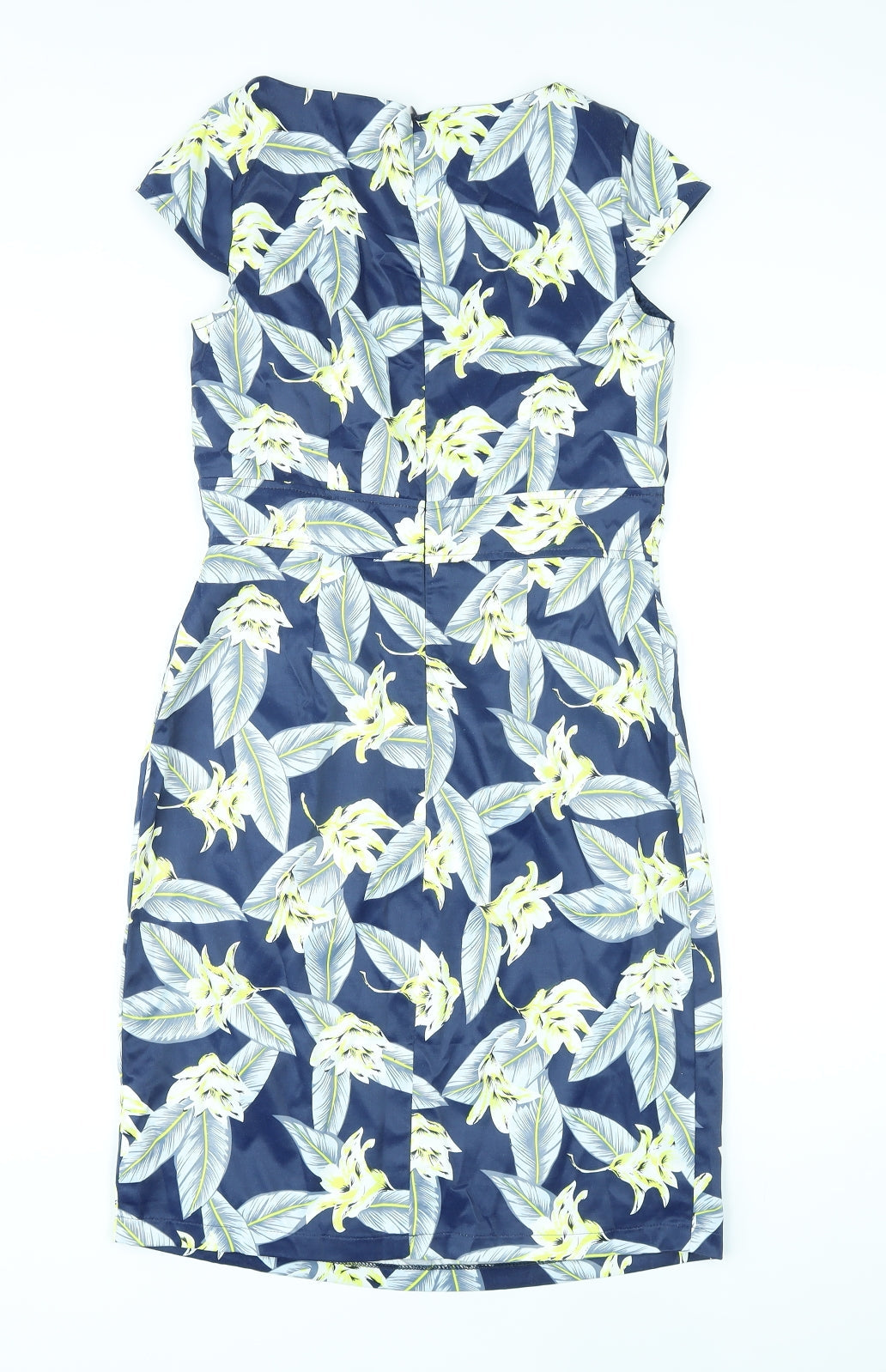 Marc Angelo Womens Blue Floral Cotton A-Line Size 8 Round Neck Zip