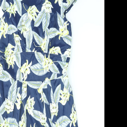 Marc Angelo Womens Blue Floral Cotton A-Line Size 8 Round Neck Zip
