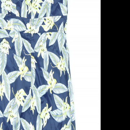 Marc Angelo Womens Blue Floral Cotton A-Line Size 8 Round Neck Zip