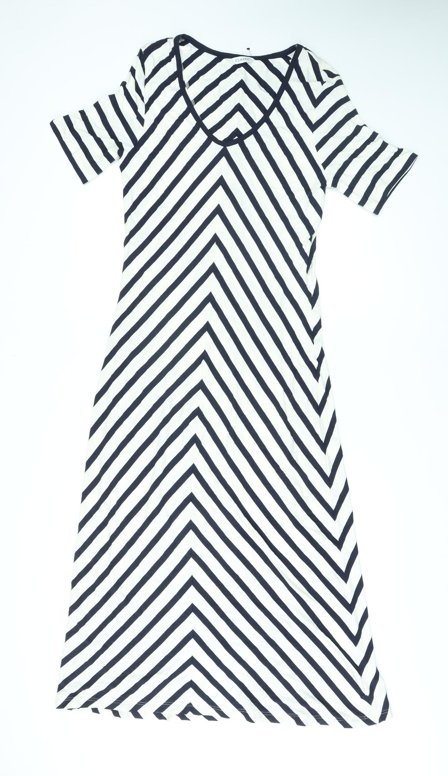 Classic Womens Ivory Geometric Viscose Maxi Size 12 V-Neck Pullover