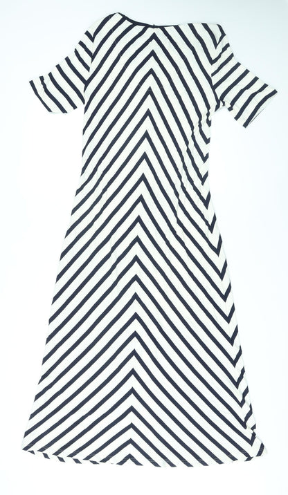 Classic Womens Ivory Geometric Viscose Maxi Size 12 V-Neck Pullover