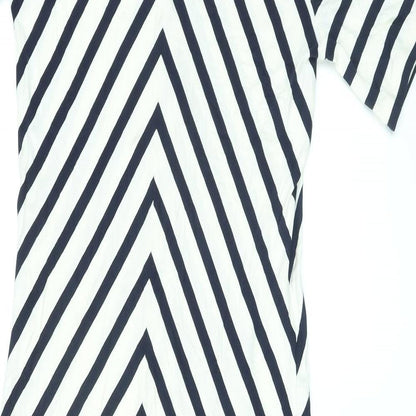 Classic Womens Ivory Geometric Viscose Maxi Size 12 V-Neck Pullover
