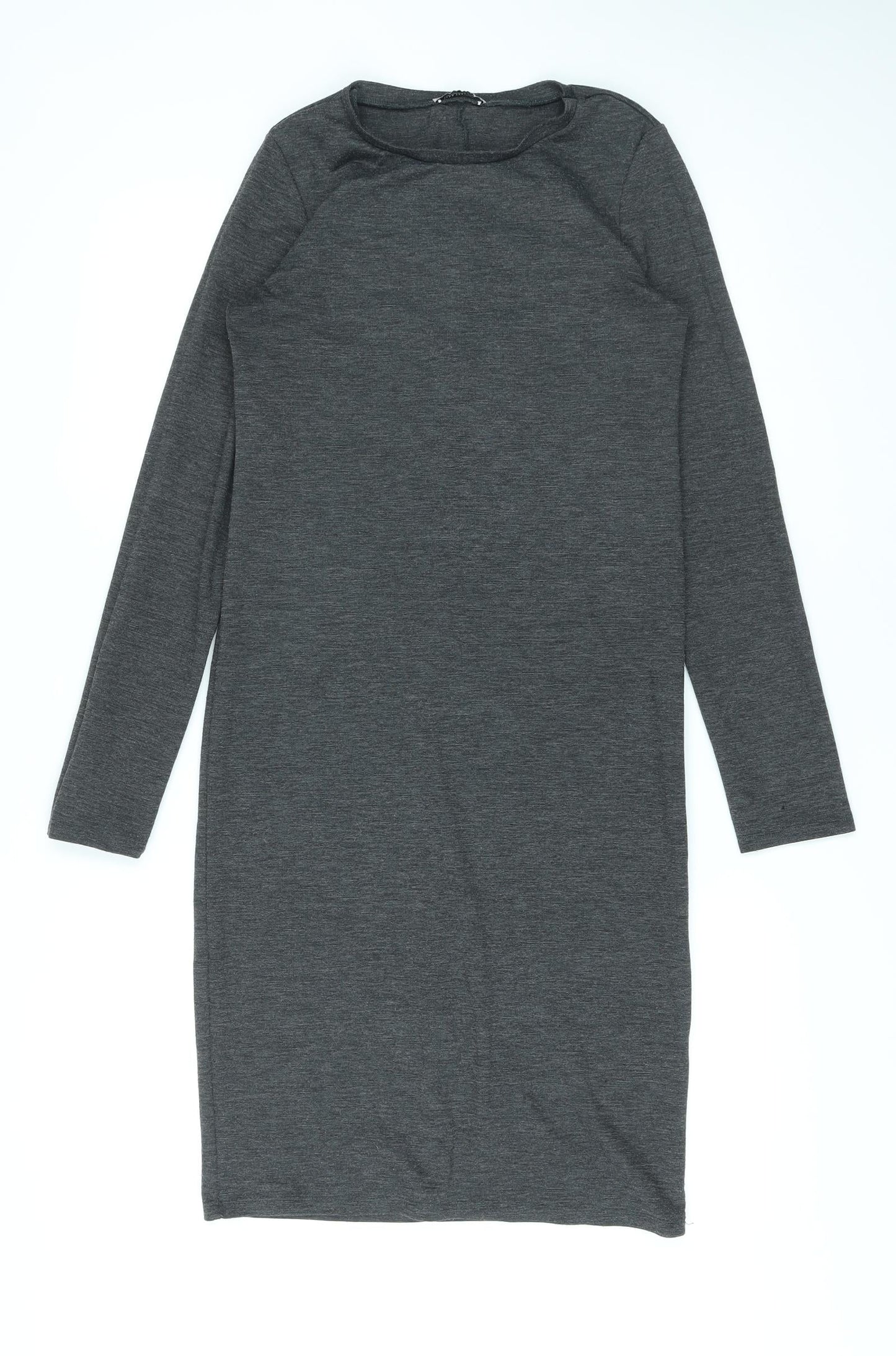 Zara Womens Grey Polyester Bodycon Size L Round Neck Pullover