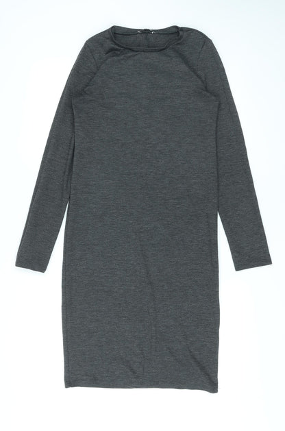 Zara Womens Grey Polyester Bodycon Size L Round Neck Pullover