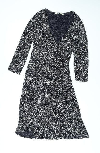 Adini Womens Black Geometric Viscose Wrap Dress Size XS V-Neck Pullover