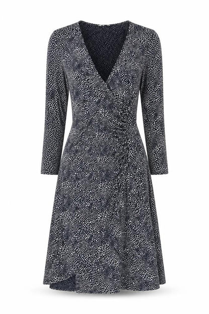 Adini Womens Black Geometric Viscose Wrap Dress Size XS V-Neck Pullover