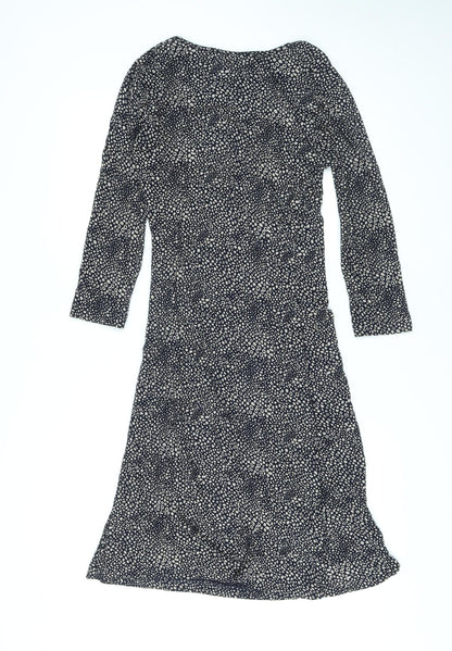 Adini Womens Black Geometric Viscose Wrap Dress Size XS V-Neck Pullover