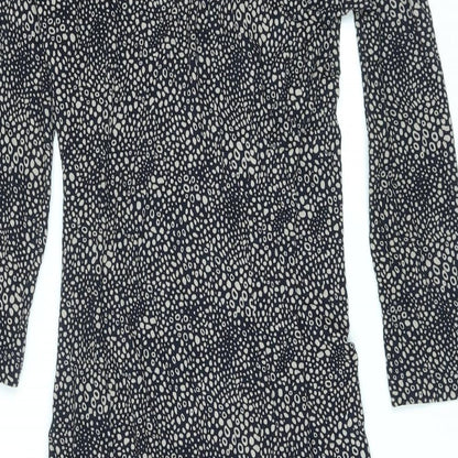 Adini Womens Black Geometric Viscose Wrap Dress Size XS V-Neck Pullover