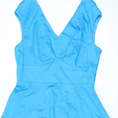 Debenhams Womens Blue Cotton A-Line Size 16 V-Neck Zip