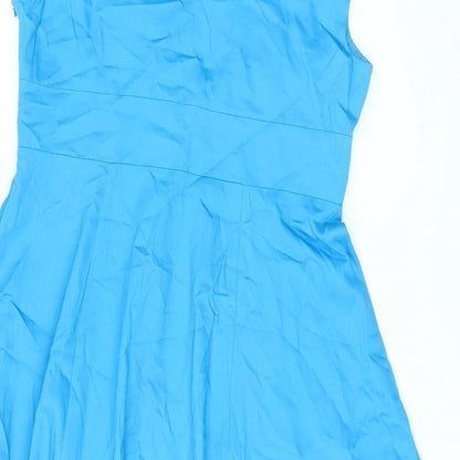 Debenhams Womens Blue Cotton A-Line Size 16 V-Neck Zip