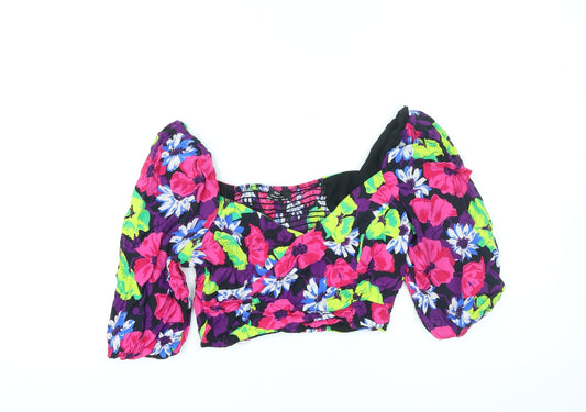 Bershka Womens Multicoloured Floral Polyester Cropped Blouse Size M Sweetheart - Shirred