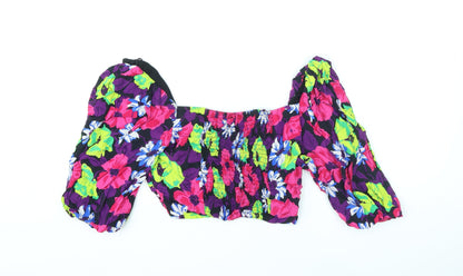 Bershka Womens Multicoloured Floral Polyester Cropped Blouse Size M Sweetheart - Shirred