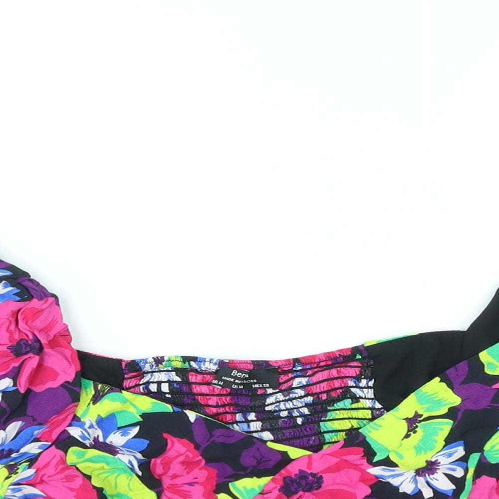 Bershka Womens Multicoloured Floral Polyester Cropped Blouse Size M Sweetheart - Shirred