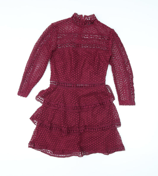 PRETTYLITTLETHING Womens Purple Geometric Cotton Mini Size 4 Mock Neck Zip