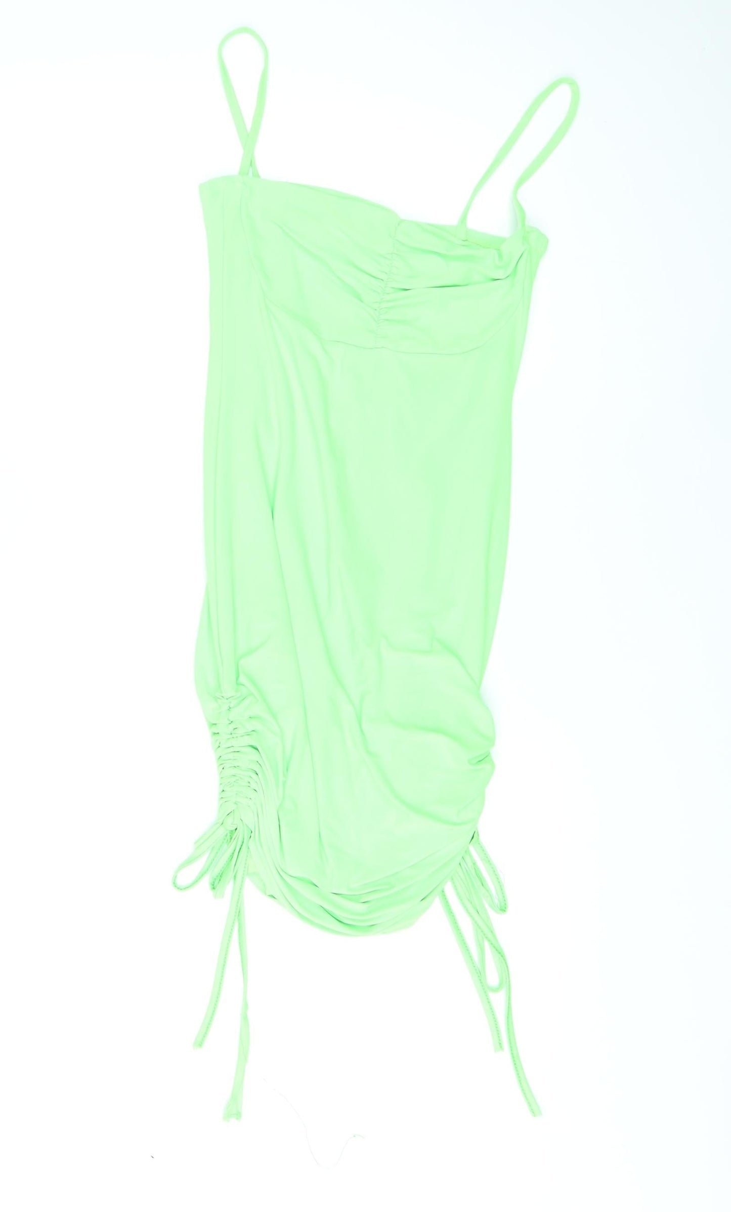 PRETTYLITTLETHING Womens Green Polyester Bodycon Size 10 Square Neck Pullover - Ruched