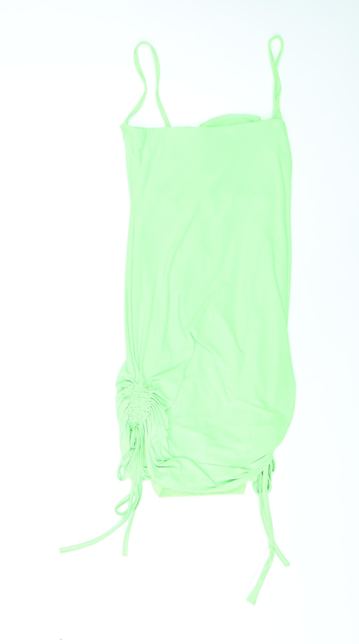 PRETTYLITTLETHING Womens Green Polyester Bodycon Size 10 Square Neck Pullover - Ruched