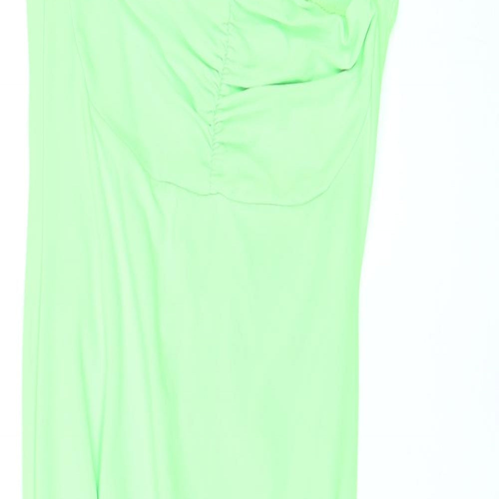 PRETTYLITTLETHING Womens Green Polyester Bodycon Size 10 Square Neck Pullover - Ruched