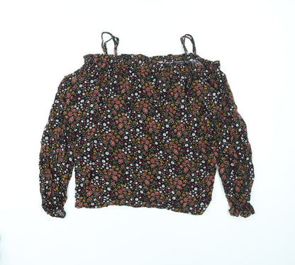FOREVER 21 Womens Black Floral Polyester Basic Blouse Size XL Off the Shoulder - Cold Shoulder