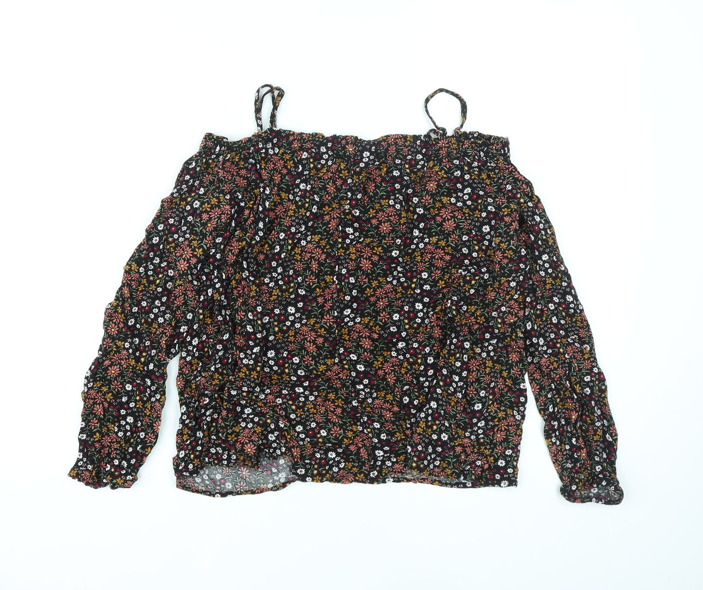 FOREVER 21 Womens Black Floral Polyester Basic Blouse Size XL Off the Shoulder - Cold Shoulder