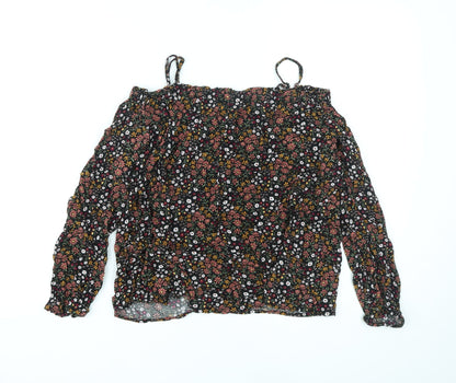 FOREVER 21 Womens Black Floral Polyester Basic Blouse Size XL Off the Shoulder - Cold Shoulder