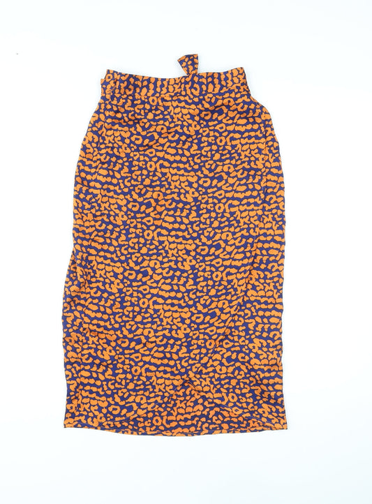 Boohoo Womens Orange Animal Print Polyester Wrap Skirt Size 6 Tie - Leopard Print